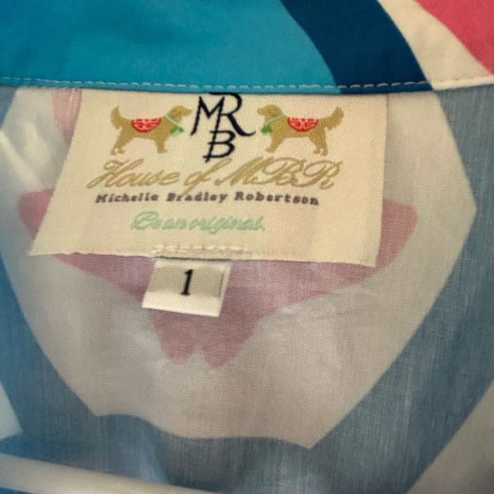 Blue and Pink Resort Wear Raglan Sleeve Short Caftan - Picture 4 of 4